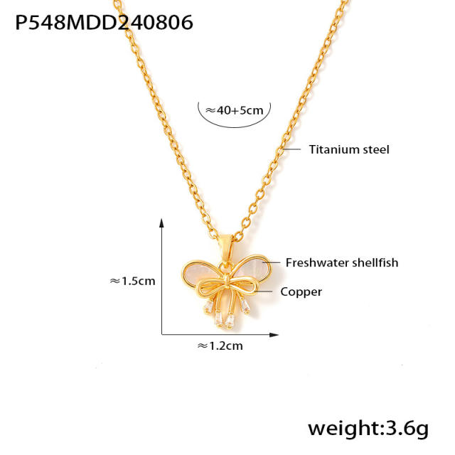 18KG sweet bow pendant stainless steel necklace