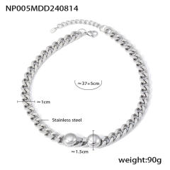 Chunky silver color stainless steel chain necklace bracelet set