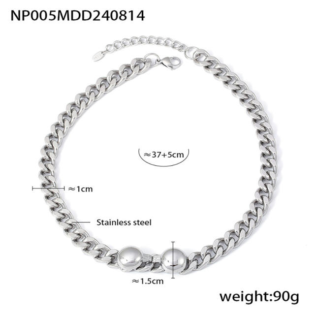 Chunky silver color stainless steel chain necklace bracelet set