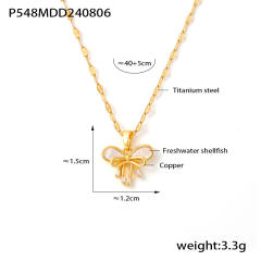 18KG sweet bow pendant stainless steel necklace