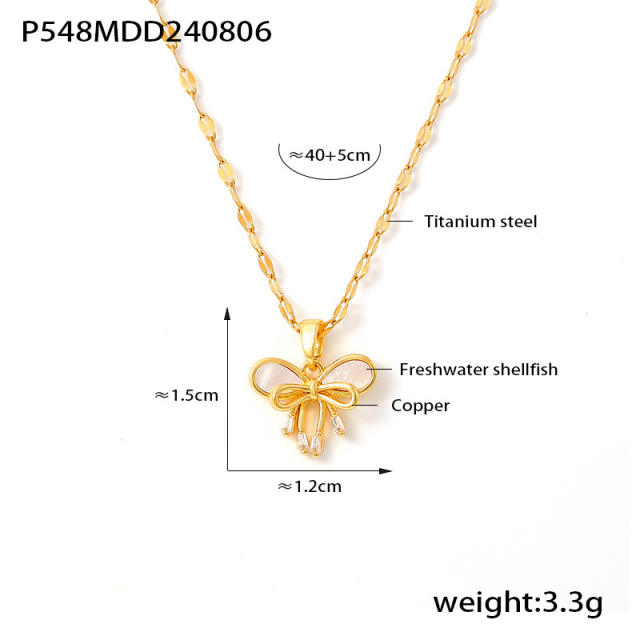 18KG sweet bow pendant stainless steel necklace