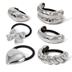 Silver color chunky stainless steel hair ties
