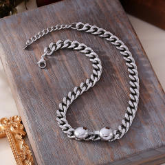 Chunky silver color stainless steel chain necklace bracelet set