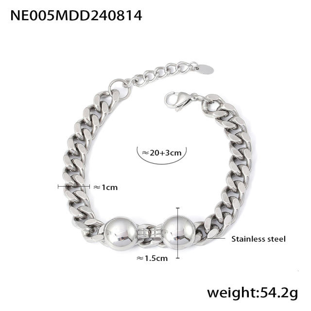 Chunky silver color stainless steel chain necklace bracelet set