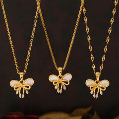 18KG sweet bow pendant stainless steel necklace