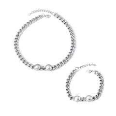 Chunky silver color stainless steel chain necklace bracelet set