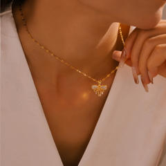 18KG sweet bow pendant stainless steel necklace