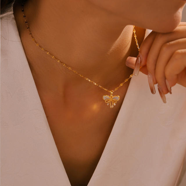 18KG sweet bow pendant stainless steel necklace