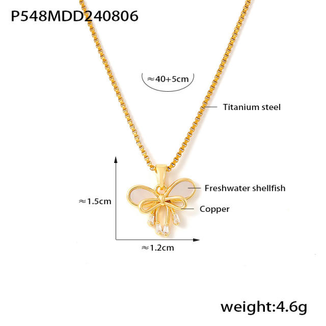 18KG sweet bow pendant stainless steel necklace
