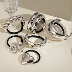 Silver color chunky stainless steel hair ties