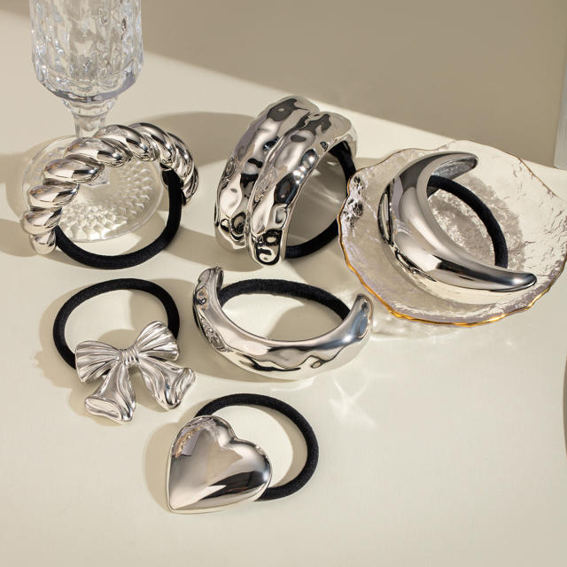 Silver color chunky stainless steel hair ties