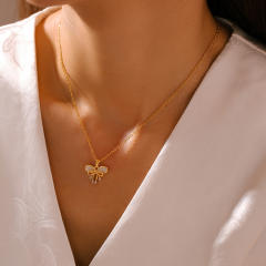 18KG sweet bow pendant stainless steel necklace