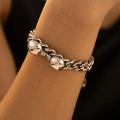 Chunky silver color stainless steel chain necklace bracelet set