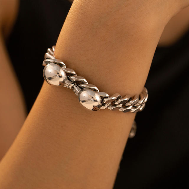 Chunky silver color stainless steel chain necklace bracelet set
