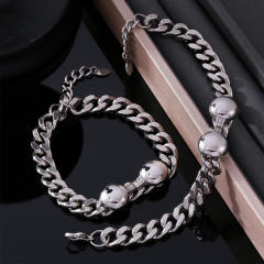 Chunky silver color stainless steel chain necklace bracelet set