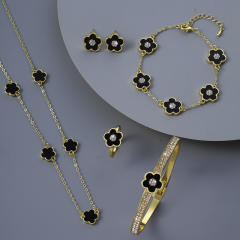 Chic colorful diamond Cherry blossoms copper necklace bangle set