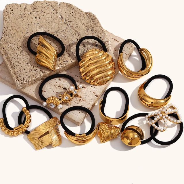 18KG popular chunky silver gold color stainless steel hair ties