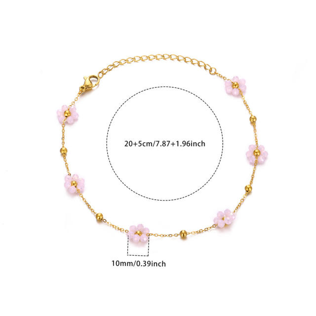 18KG boho colorful evil eye bead flower stainless steel anklet