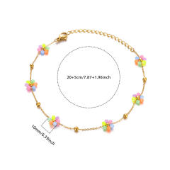18KG boho colorful evil eye bead flower stainless steel anklet