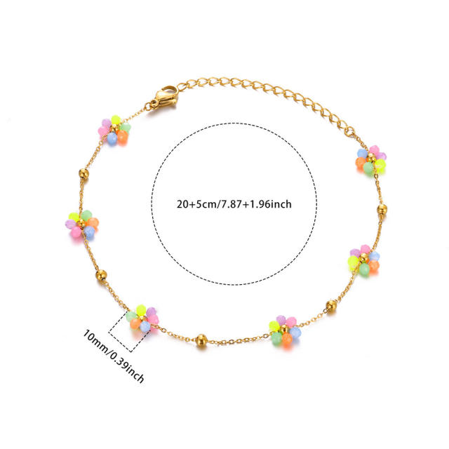 18KG boho colorful evil eye bead flower stainless steel anklet