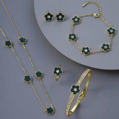 Chic colorful diamond Cherry blossoms copper necklace bangle set