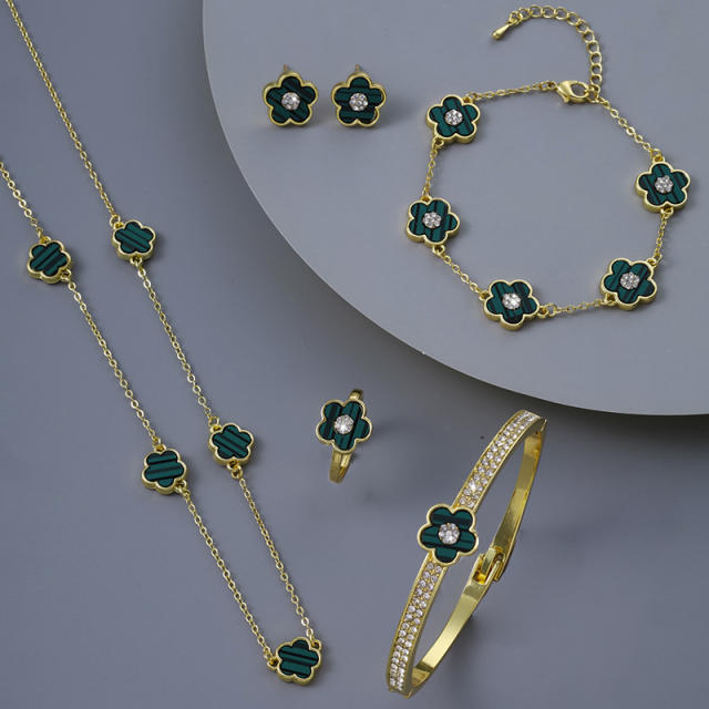 Chic colorful diamond Cherry blossoms copper necklace bangle set