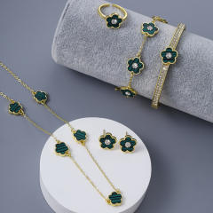 Chic colorful diamond Cherry blossoms copper necklace bangle set