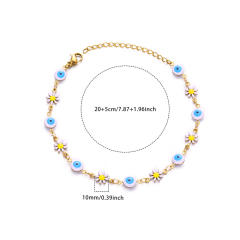 18KG boho colorful evil eye bead flower stainless steel anklet