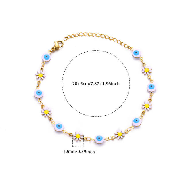 18KG boho colorful evil eye bead flower stainless steel anklet