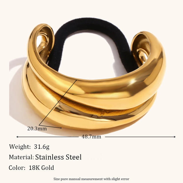 18KG popular chunky silver gold color stainless steel hair ties