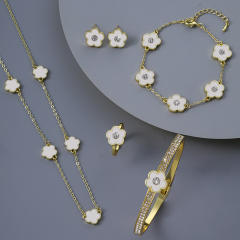 Chic colorful diamond Cherry blossoms copper necklace bangle set