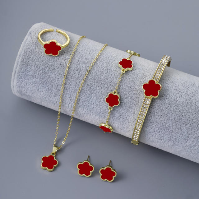 Classic colorful Cherry blossoms copper necklace bangle set