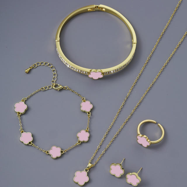 Classic colorful Cherry blossoms copper necklace bangle set