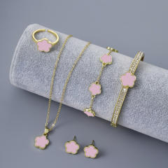 Classic colorful Cherry blossoms copper necklace bangle set