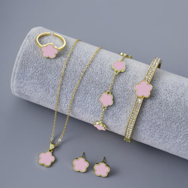 Classic colorful Cherry blossoms copper necklace bangle set