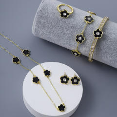 Chic colorful diamond Cherry blossoms copper necklace bangle set