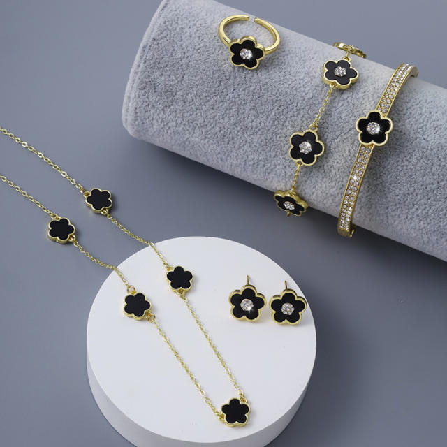 Chic colorful diamond Cherry blossoms copper necklace bangle set