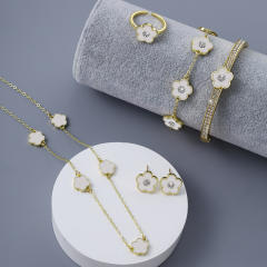 Chic colorful diamond Cherry blossoms copper necklace bangle set
