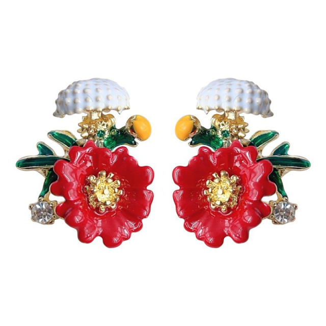 925 needle color enamel sweet flower studs earrings collection