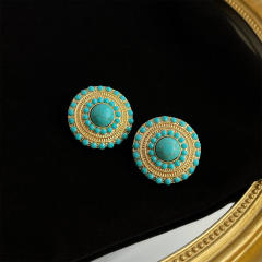 925 needle vintage turquoise bead women earrings