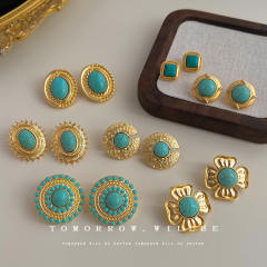 925 needle vintage turquoise bead women earrings