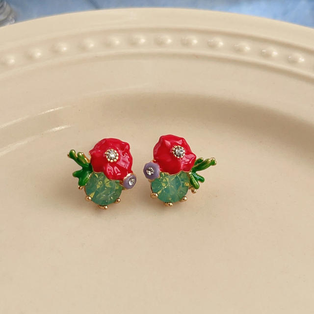 925 needle color enamel sweet flower studs earrings collection