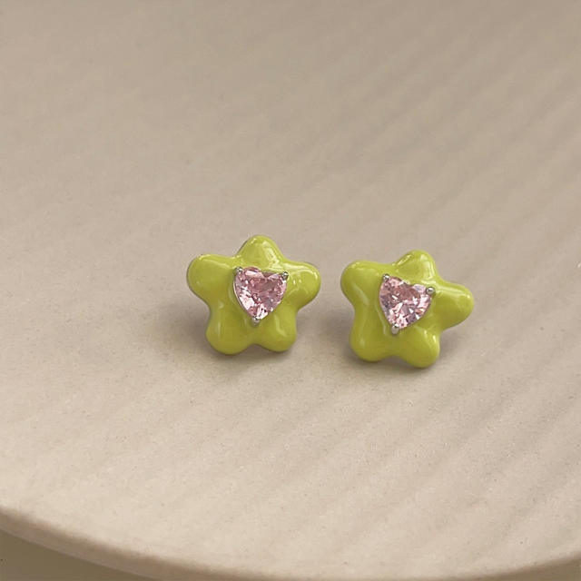925 needle color enamel sweet flower studs earrings collection