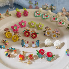 925 needle color enamel sweet flower studs earrings collection