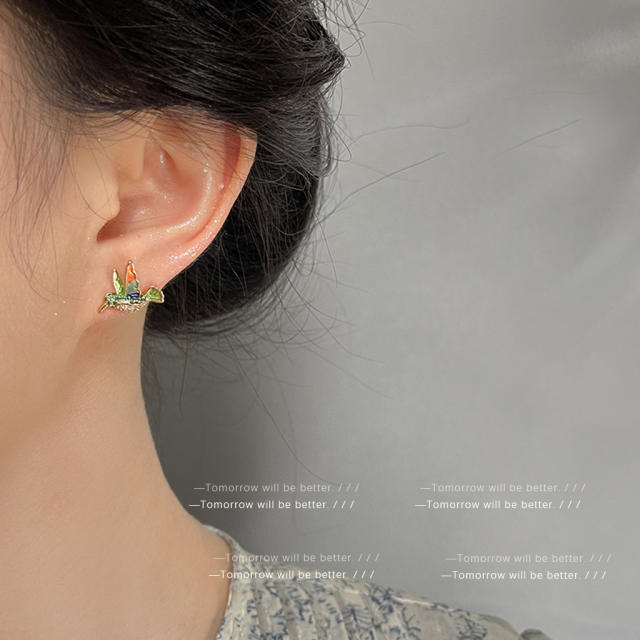 925 needle color enamel sweet flower studs earrings collection