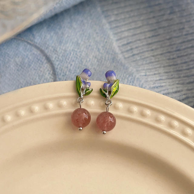 925 needle color enamel sweet flower studs earrings collection