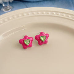 925 needle color enamel sweet flower studs earrings collection
