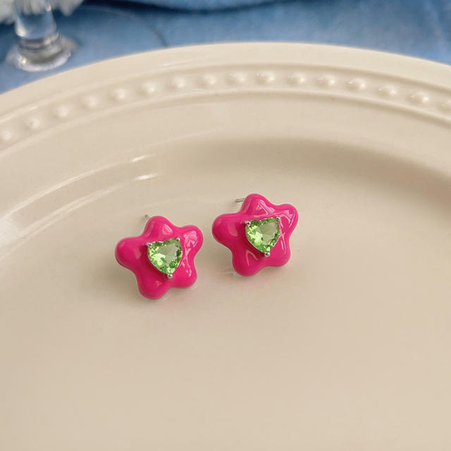 925 needle color enamel sweet flower studs earrings collection