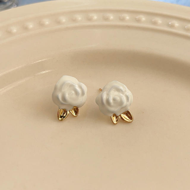 925 needle color enamel sweet flower studs earrings collection