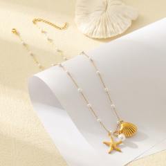 18KG imitation pearl shell starfish charm dainty stainless steel necklace
